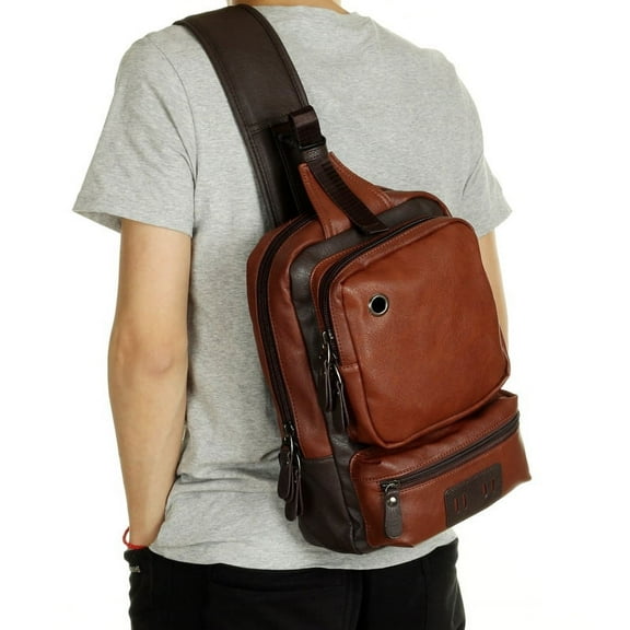 A Mo Tis Leather Backpack Bag trend of Korean men's casual outdoor sport for men chest Bag Satchel,Black