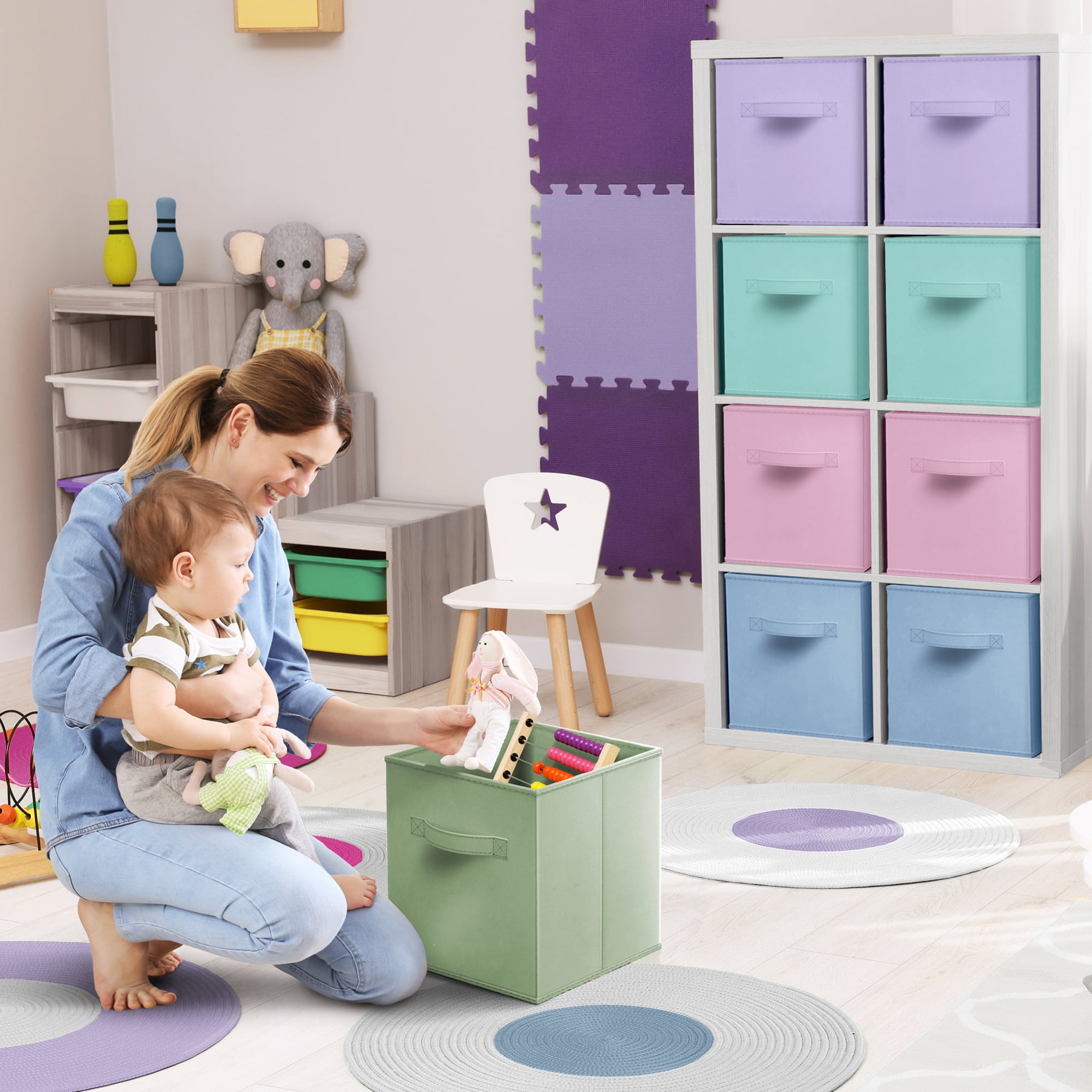 Sorbus Collapsible Fabric Cube Storage Bins (10.5" x 10.5"), 12 Pack, Pastel Multicolor