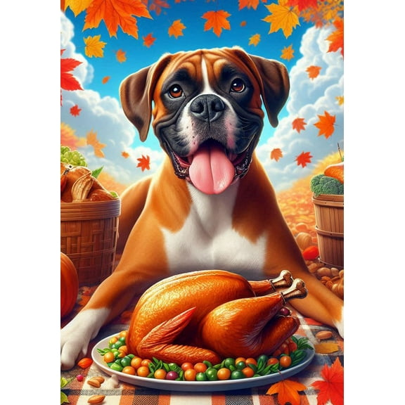 Boxer Fawn Uncropped - Best of Breed DCR Thanksgiving House Flag 28" x 40"