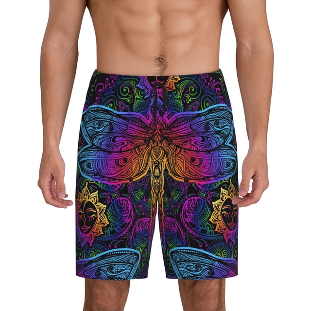 Fotbe Indian Mandalas Dragonfly Pantalones Cortos de Pijama para Hombre, Ropa de Dormir, Pantalones de Pijama Cortos para Hombre-X-Large