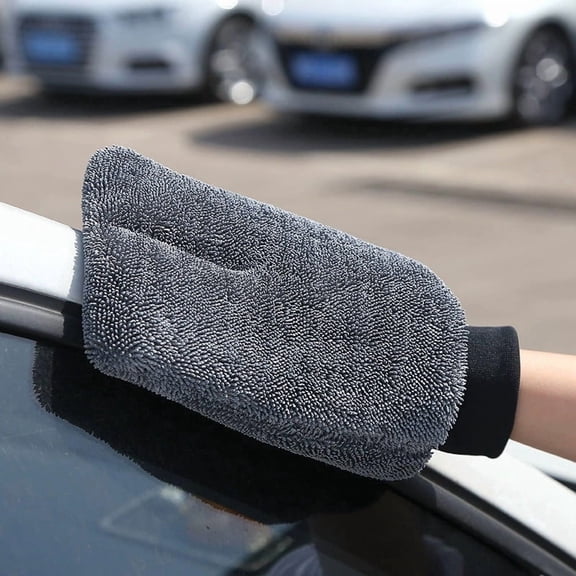 Double Sided Car Wash Mitt, Twisted Polyester Chenille Cleaning Glove with Soft Braided Fibers, Absorbent Reusable Auto Detailing Mitt for Washing, Dusting and Drying Cars, Trucks and SUVs, Gray