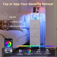 thumbnail image 4 of Eunos White End Table with Charging Station, Narrow Long Nightstand with Open Shelf and 3 Fabric Drawer, 4 of 8