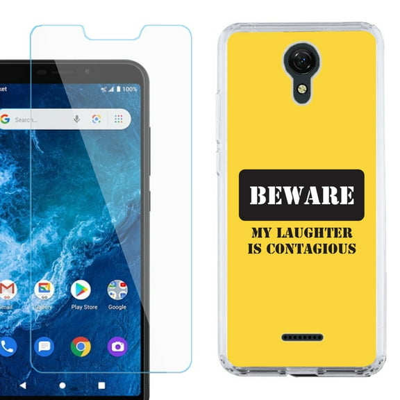 Slim-Fit Protective Phone Case compatible with Cricket Icon 2, with Tempered Glass Screen Protector, by OneToughShield ® - Laughter