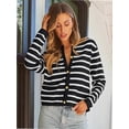 thumbnail image 4 of Women's Striped Cardigan Sweater Trendy Long Sleeve Button Down Crew neck Cardigans, 4 of 5