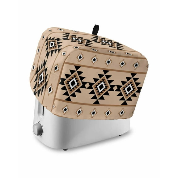 Fsddascl Brown Black Boho Small Toaster Cover 2 Slice, Kitchen Appliance Covers, Country Aztec Southwest Geometric Toaster Oven Cover with Loop, Bread Machine Cover Polyester Dust Cover Protection