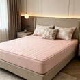 thumbnail image 1 of Quilted Waterproof Bed Cover Set - Ice Silk Mattress Protector, Breathable Cooling Topper, Pink, JKODE, 1 of 6
