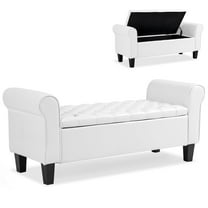 AVAWING Upgraded Armed Storage Bench, Leather Upholstered Ottoman for Living Room & Bedroom, White