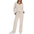 thumbnail image 2 of Lounge Sets for Women 2025 V Neck 2 Piece Outfits Airport Wide Leg Pants Matching Set Sweatsuits, 2 of 10