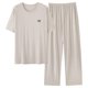 thumbnail image 2 of Mens Botón Abajo Camisa de Manga Corta Arrugas Libres Sólido Cuello Redondo Suéter con Pantalones Sueltos de la Cintura Conjunto, 2 of 6