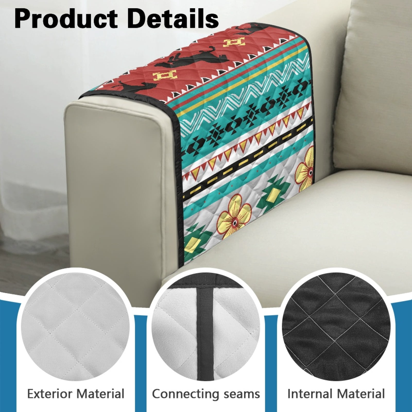 TSOVTHRID Aztec Tribal Wild Horse Floral Geometric Print Armrest Cover for Sofa Arm Covers for Chairs, Loveseat Anti-Slip Armchair Slipcovers for Dogs Cats Pet Living Room Decoration