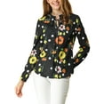 thumbnail image 3 of INSPIRE CHIC Women's Tie Ruffled Neckline Polka Dots Floral Blouse Tops S Black, 3 of 8