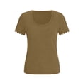 thumbnail image 6 of ZHYou Womens Short Sleeve Tops with Lace U Neck Loose Fit Lightweight Basic T Shirts for Women,Khaki,Size M, 6 of 7