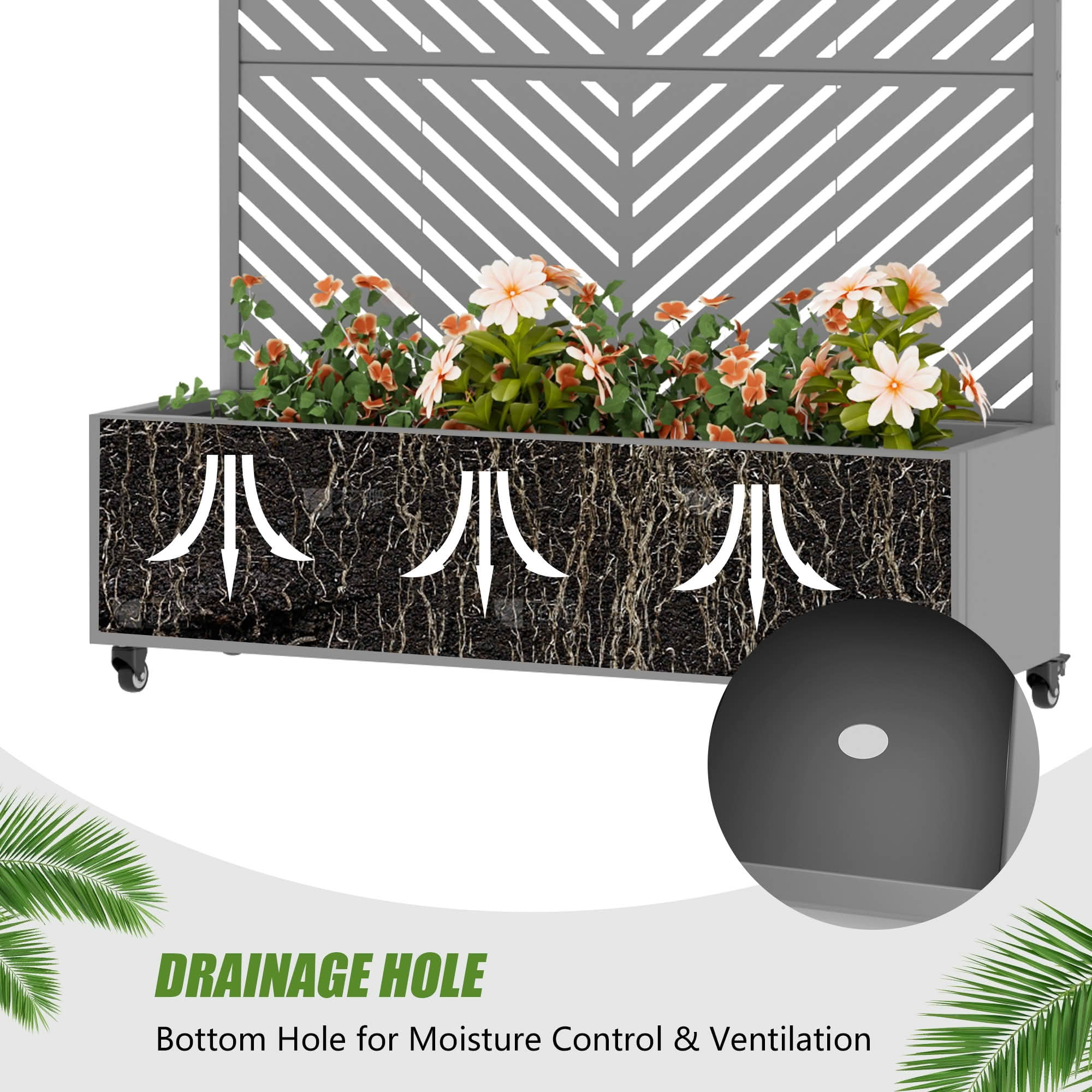 MAYEERTY 47X47" Metal Outdoor Gray Privacy Screen with Planter Box for Backyard & Garden, 2 Piece Set