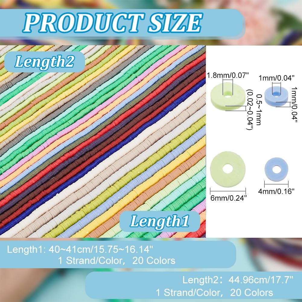PH 14000pcs 4mm 6mm Polymer Clay Flat Beads 20 Colors Handmade Heishi Clay Beads Flat Round Beads Disc Beads for DIY Jewelry Making Bracelets Making Craft Earrings for DIY
