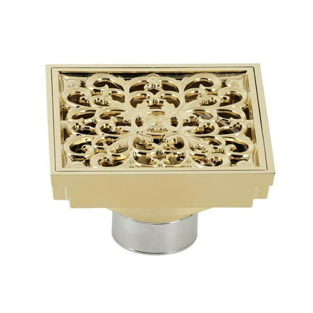 

4 in. Watercourse Scroll Square Grid Shower Drain Polished Brass