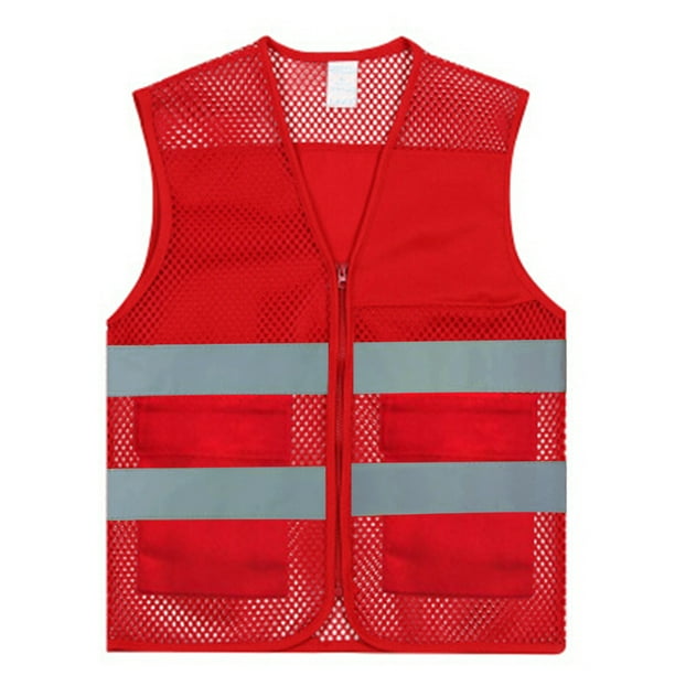 TOPTIE 50 PCS Mesh Zipper Front Safety Vest With Reflective Strips Pockets, Volunteer Vest
