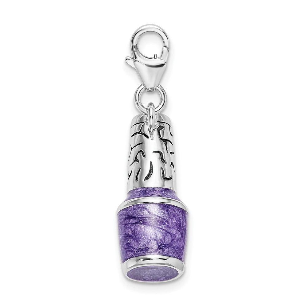 Auriga 925 Sterling Silver 3-D Enameled Purple Nail Polish Bottle Charm w/Fancy Lobster Clasp