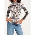 thumbnail image 2 of LMLYSoH Women Bodysuit, Long Sleeve Printed Mock Neck Triangle Bottom Romper, Wild Fashion Bodycon Jumpsuit, 2 of 8