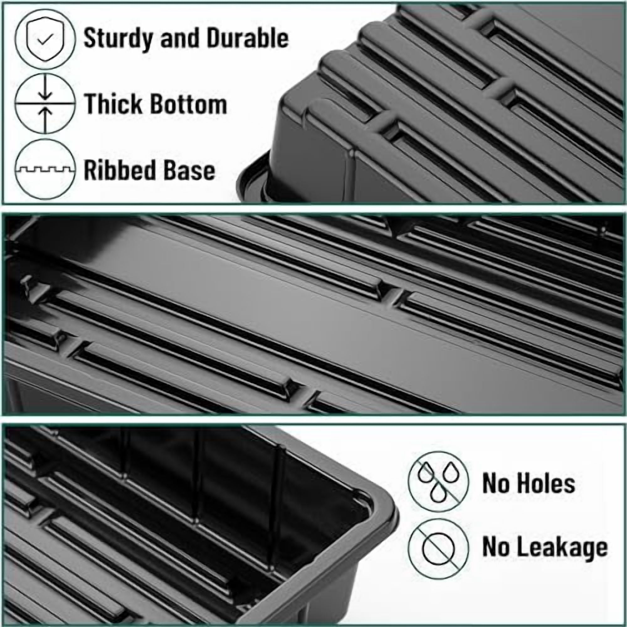 - Plastic Growing Trays, 10 Pack, Black, 17”x10”, Plant Tray, Seed Tray, Seedling Tray, Propagation Tray, Plant Trays for Seedlings, Seedling Starter Trays, Microgreens Growing Trays