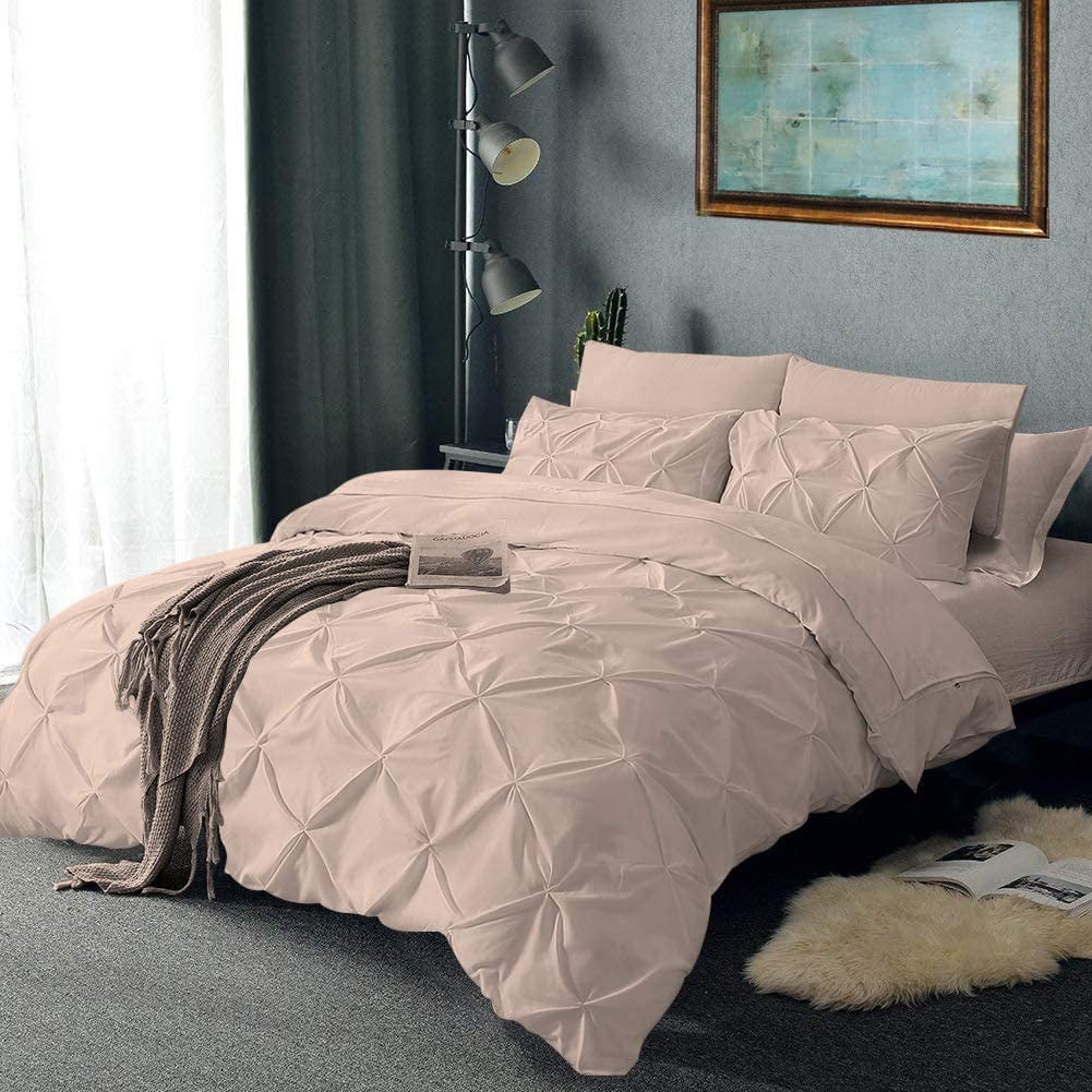 Pinch Pleated 1-Piece Duvet Cover 100% Egyptian Cotton 800 Thread Count with Zipper & Corner Ties Pintuck Decorative Duvet Cover- Super King Size (116" x 98") Inch, Blush