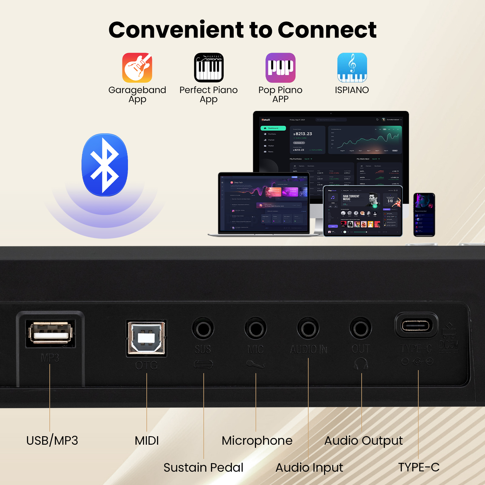 Topbuy 88-Key Piano Keyboard Foldable Full Size Semi Weighted Electronic Keyboard with Split Function