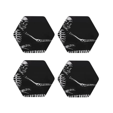 

Matuu Skeleton Playing Xylophone for Cup Coasters Set of 4 Leather Coasters Desk Coasters for Office Measures 4” x 4”-Hexagon