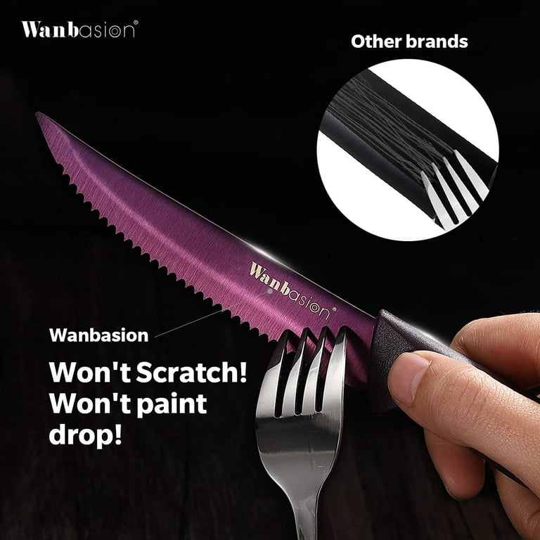 Wanbasion Purple Steak Knife Set Dishwasher Safe, 8 Pieces Steak Knife Set  Stainless Steel, Kitchen Steak Knife Set Sharp - Scratch Resistant & Rust  Proof 