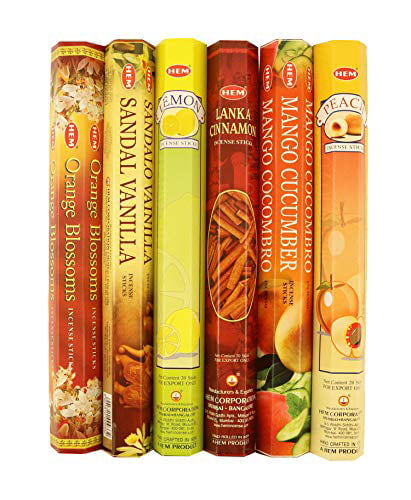 Variety Pack HEM Incense Sticks Best Sellers 6 Boxes X 20 Grams Total 120 Gm 