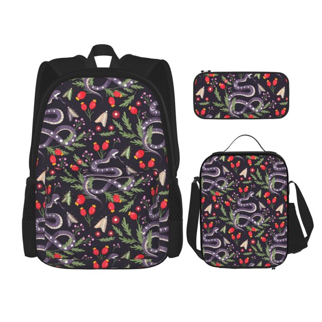 Balery Snakes And Snake Fruit Mochila escolar 3 en 1 para niños: mochila resistente con lonchera térmica y estuche para lápices. Mochila escolar para niños y niñas.