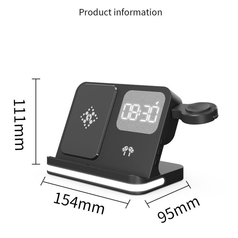 6 in 1 Wireless Charging Station Compatible with Apple Multiple Devices iPhone, AirPods, and Apple Watch - Phone Wireless Charger Fast Charging with Night Lamp and Clock, White