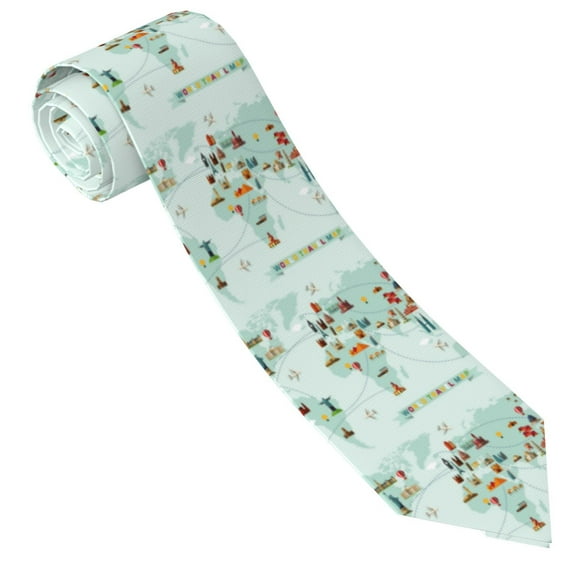 Yiaed World Travel Map Print Men's Ties Silk Business Necktie for Husband Father Valentine's day Father's Day Gift