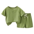 thumbnail image 2 of NAISIBABY Boys Shorts Set 2-Piece, Solid Color Breathable Short Sleeve T-Shirt Elastic Waist Shorts Kids Summer Casual Clothes Green 1-2T, 2 of 6
