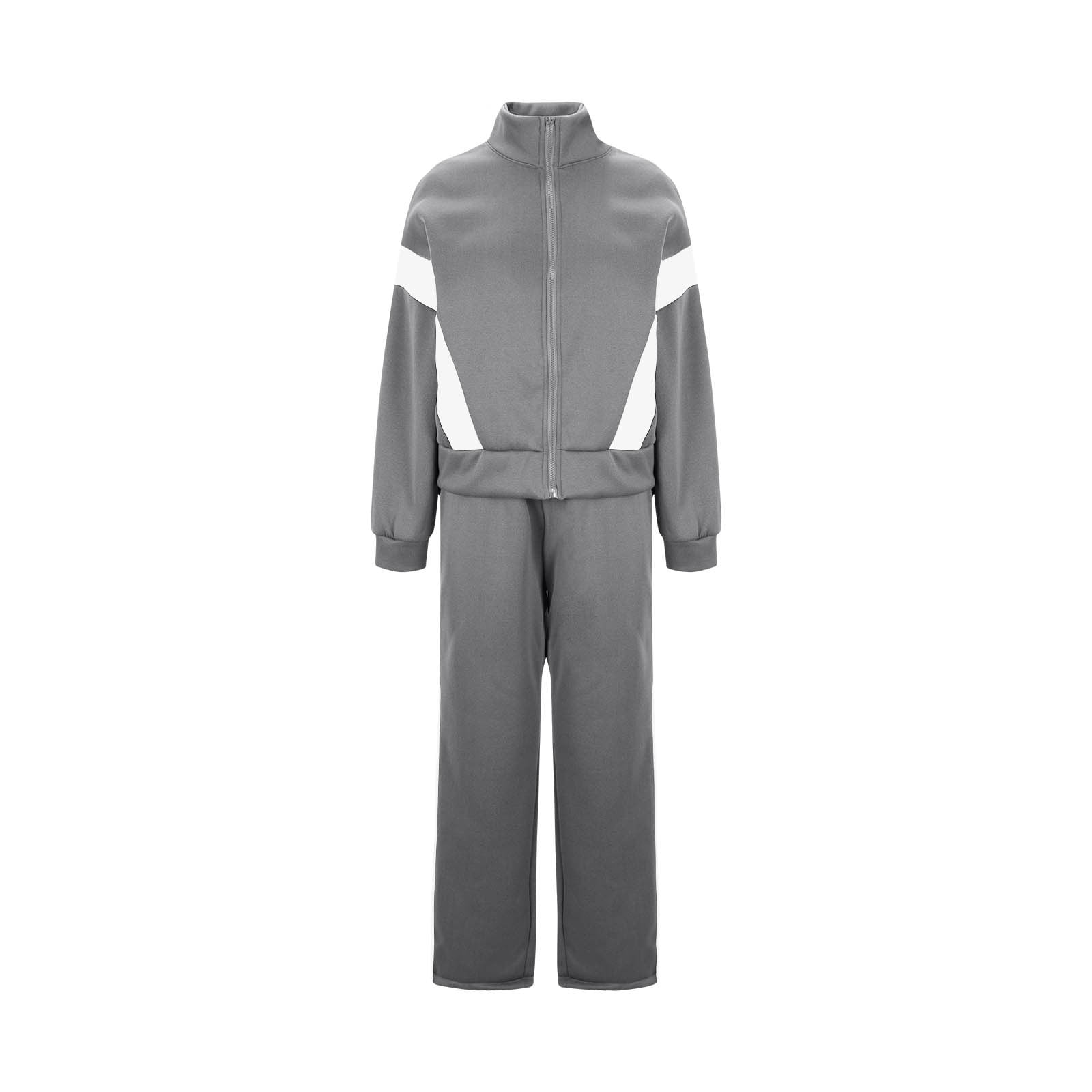 YUGYXL Womens Color Block Tracksuit 2 Pieces Outfits Long Sleeve Zipper Jacket and Pants Sportswear Sweatsuits with Pocket Gray XL