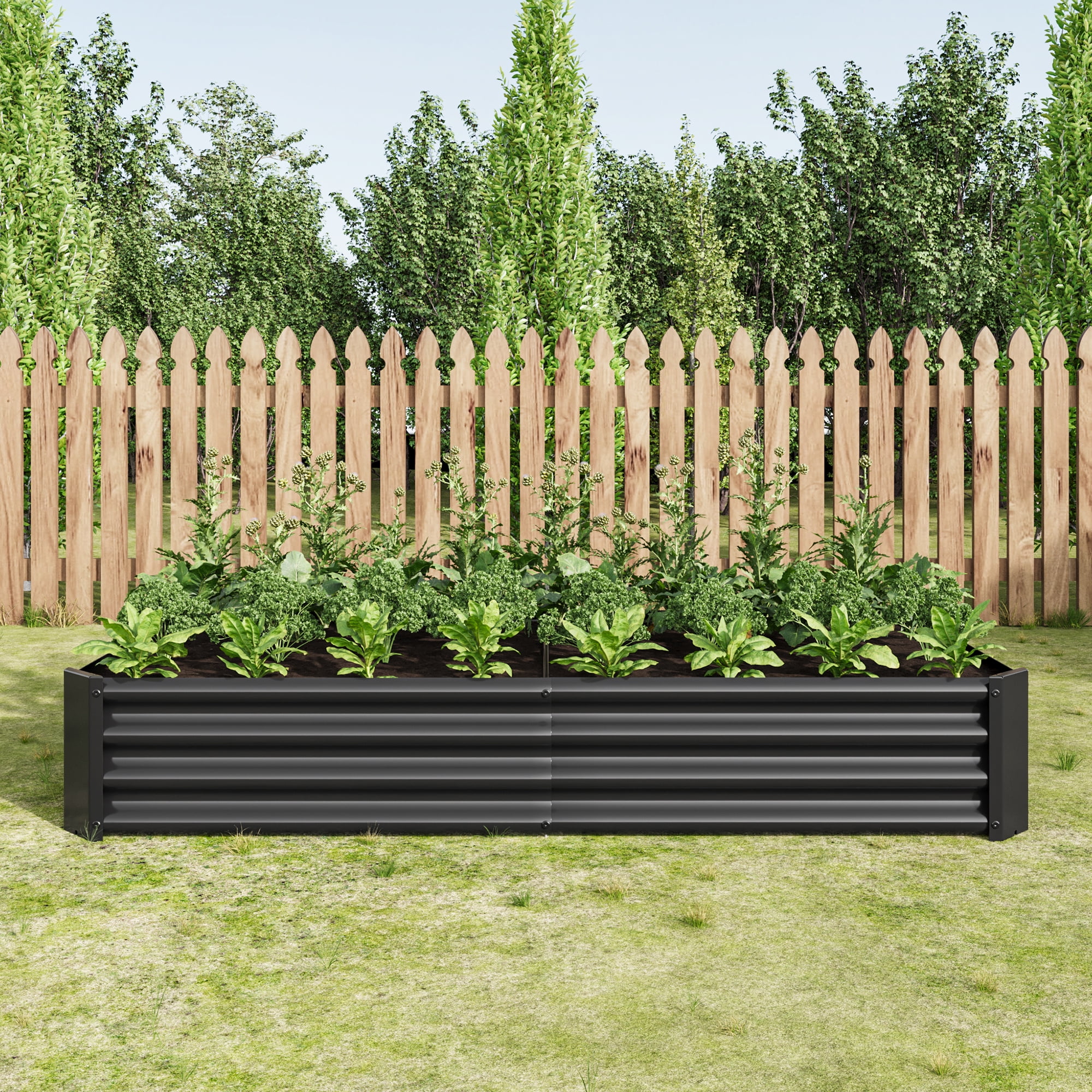 Miniyam 6×3×1ft Metal Raised Garden Bed, Rectangle Raised Planter for Flowers Plants, Vegetables Herb, Black