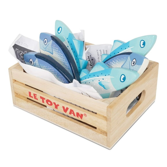 Le Toy Van - Wooden Honeybee Market Fresh Fish Crate | Wooden Role Play Toy | Supermarket Pretend Play Shop Food