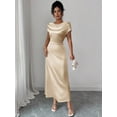 thumbnail image 3 of Champagne Satin Cowl Neck Short Sleeve Maxi Dress For Elegant Day Or Evening Wear, 3 of 6