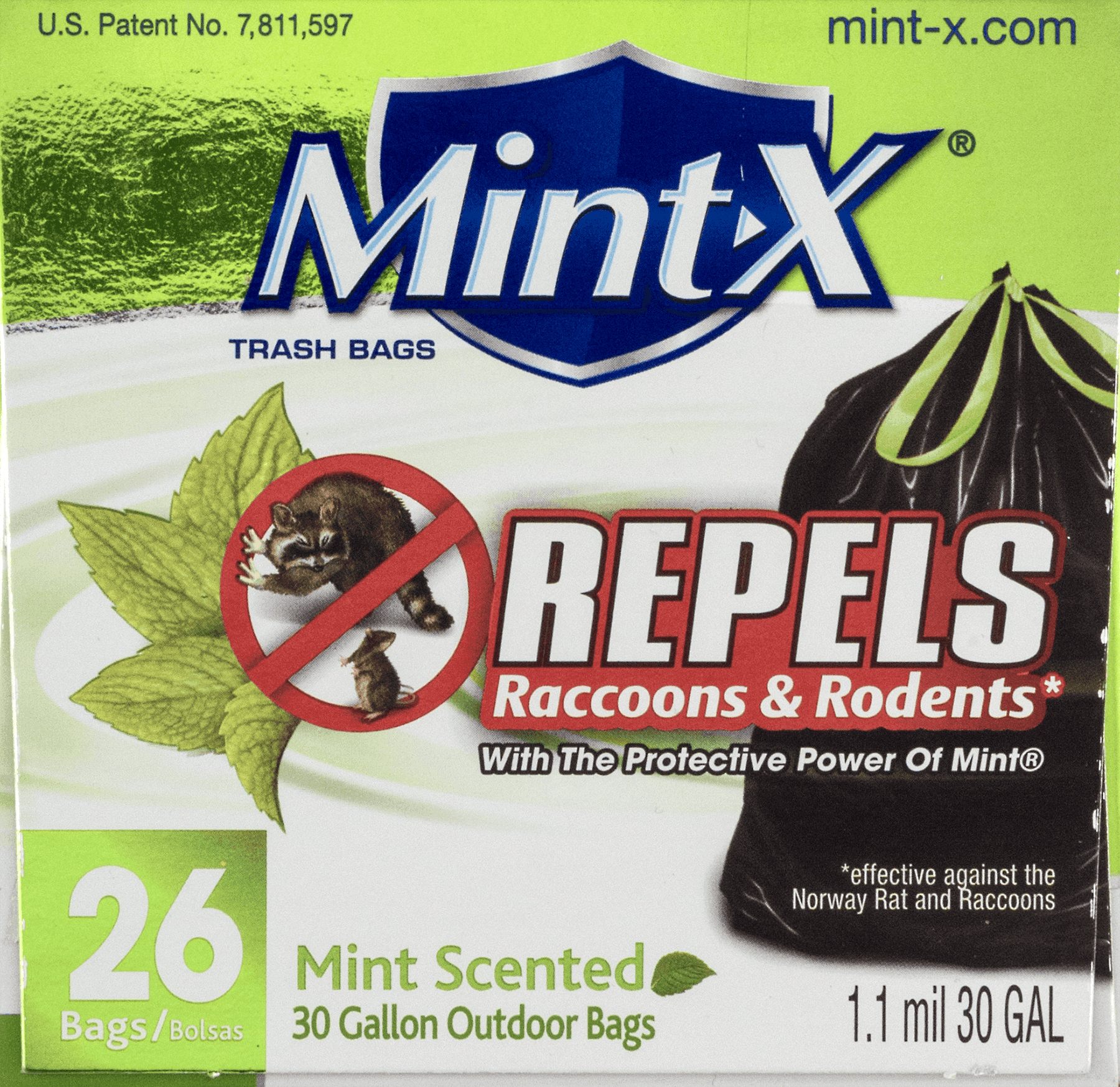  Mint-X MintFlex Rodent Repellent Trash Bags, 2 FT 8 3/4 Inches  X 2 FT 11 Inches, 1.05 MIL, 33 Gallon, 40 Count, Black : Health & Household