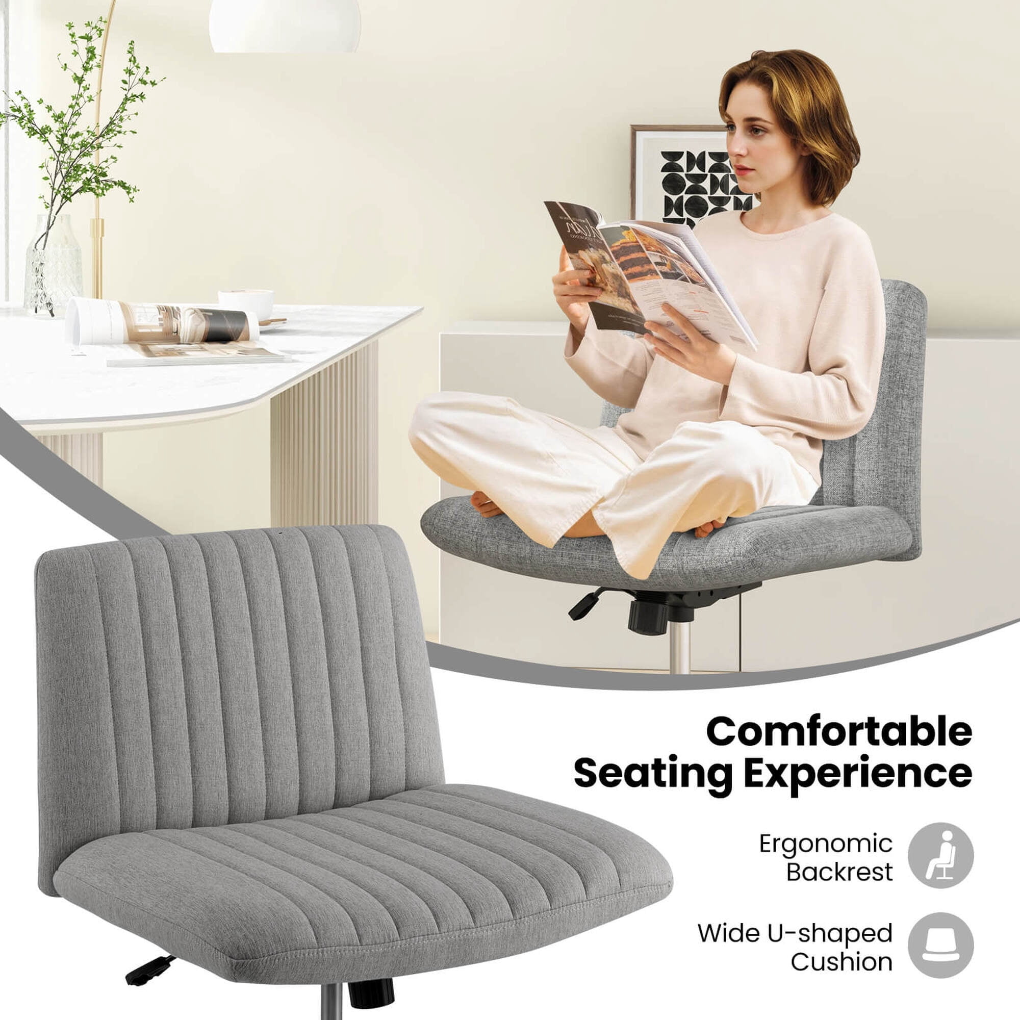 Costway Criss Cross Legged Office Chair Ergonomic Mid Back Computer Desk Chair Gray