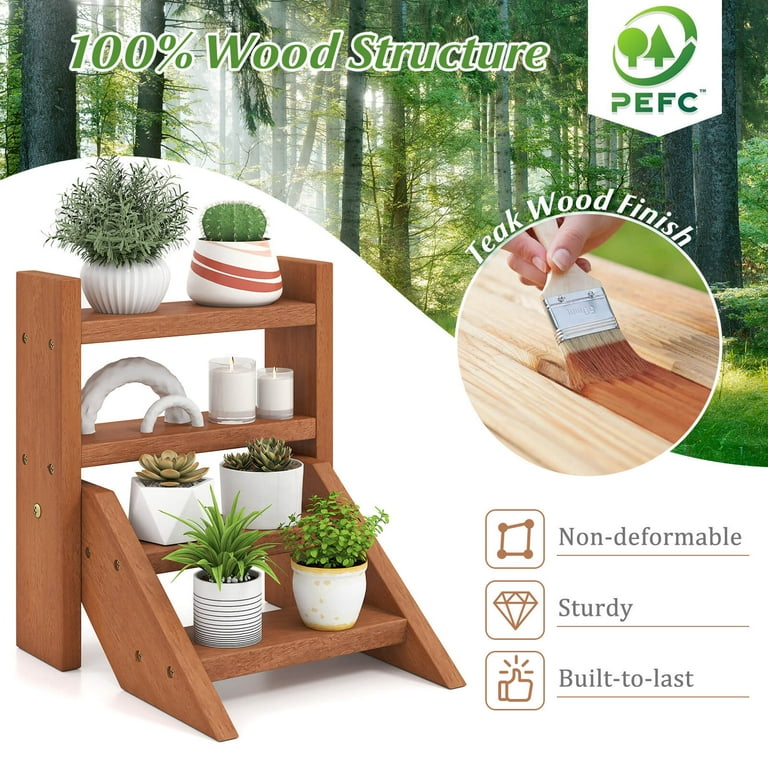 Costway 4-Tier Wood Small Flowerpot Holder Plant Stand for