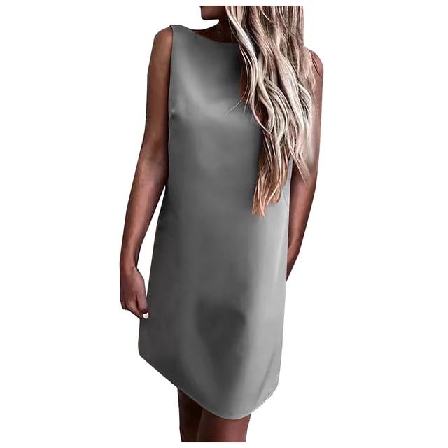 EQWLJWE Robe Longue pour Femmes Robe Sans Manches Unie Mode Dos Nu