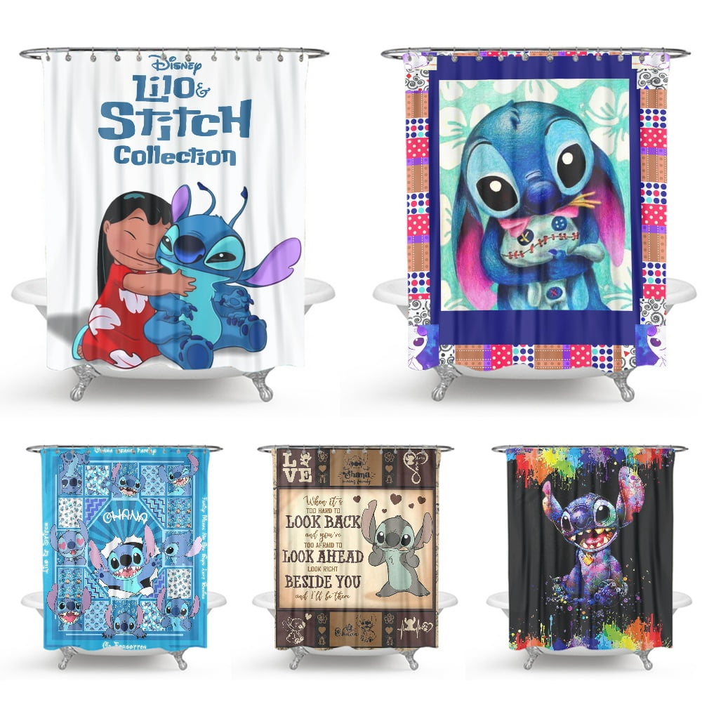 Lilo & Stitch Shower Curtain Polyester Fabric Thickened Bathroom Decor ...