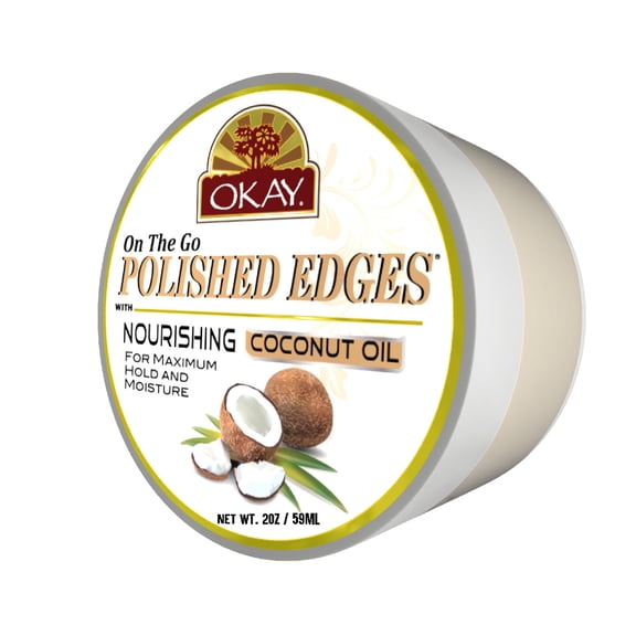 OKAY Polished Edges Coconut Oil Edge Control Gel, Extra Strong Hold, No Flaking, Smooth Hairline & Sideburns, For All Hair Types, Silicone & Paraben Free, 2 oz