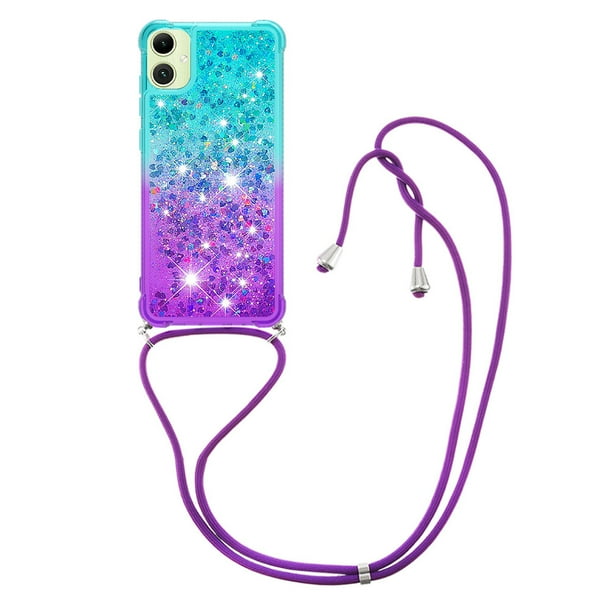 Funda para Samsung Galaxy A05 Brillantina Líquida Divertida Reluciente y con Cristales en Movimiento Cuerpo Cruzado con Cordón Ajustable
