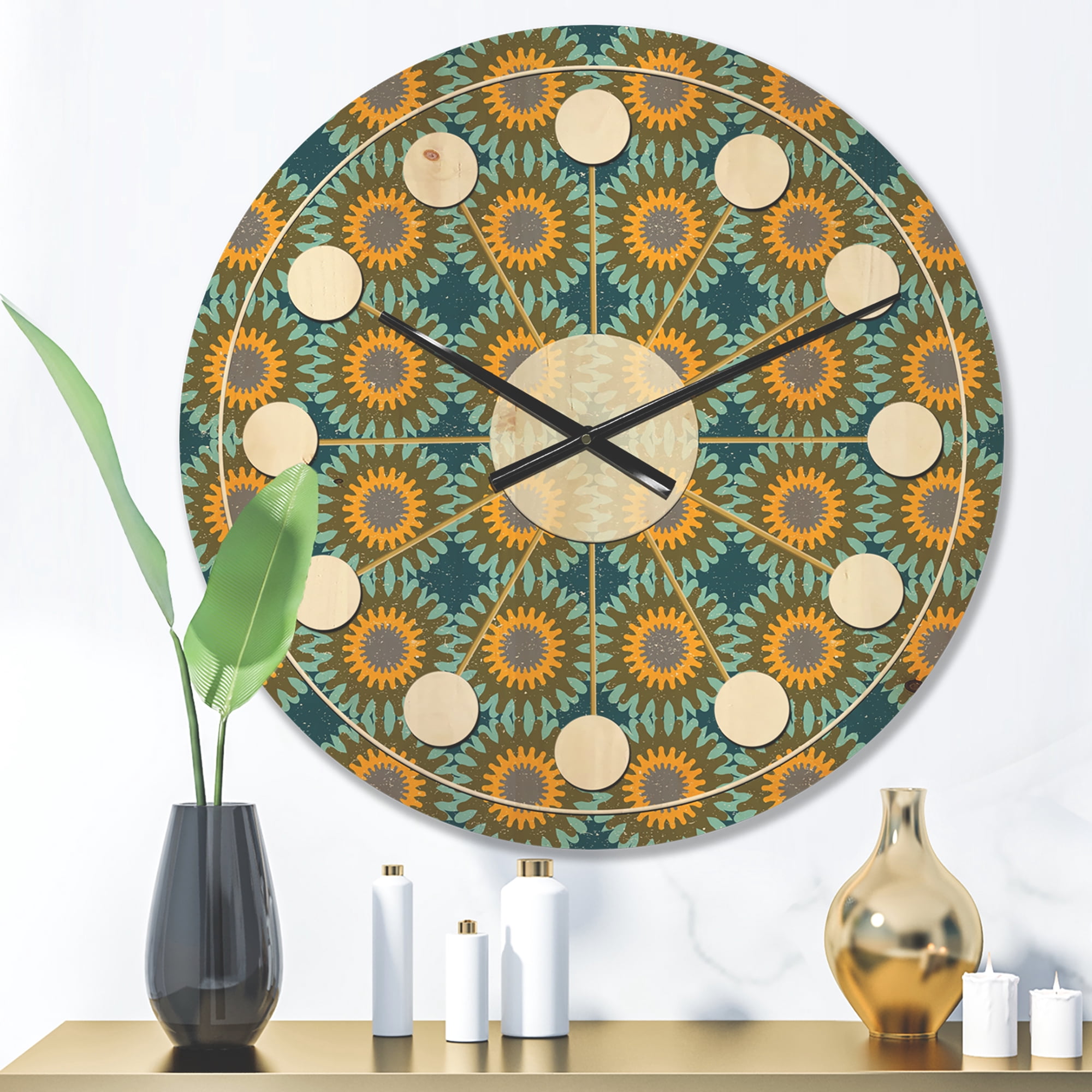 Designart 'Circular Retro Pattern II' Mid-Century Modern Wood Wall Clock