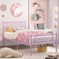 thumbnail image 2 of Mintazer Kids Twin Metal Platform Bed Frame with Cute Bowknot Headboard & Footboard for Boys Girls Teens, Purple, 2 of 7