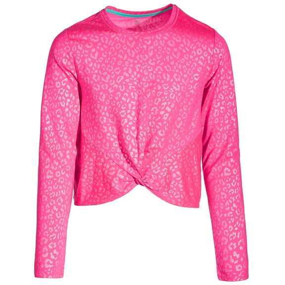 ID Ideology Big Girls Leopard-Print Twist Long-Sleeve T-Shirt,  - Molten Pink