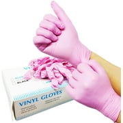 Vinyl Exam Disposable Food Grade Pink Gloves, 100 Pack, Small--