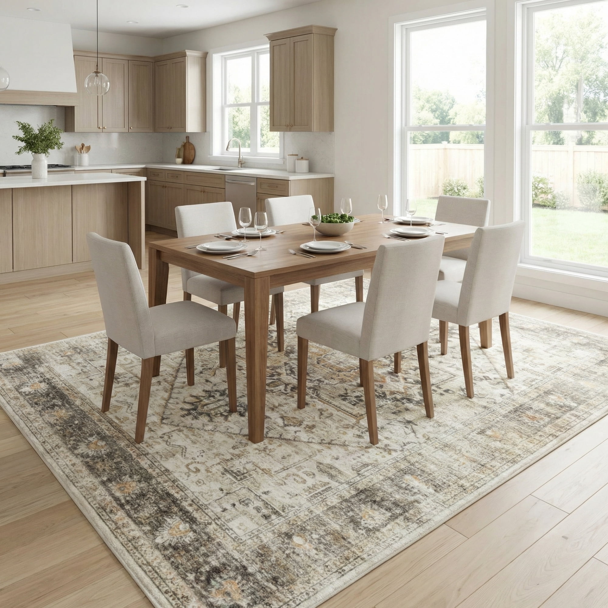 CHITOOMA 5'x7' Boho Area Rugs for Living Room, Machine Washable Stain Resistant Non-Shed Carpet, Area Rug with Non-Slip Backing for Bedroom, Dining Room, Dorm, Office