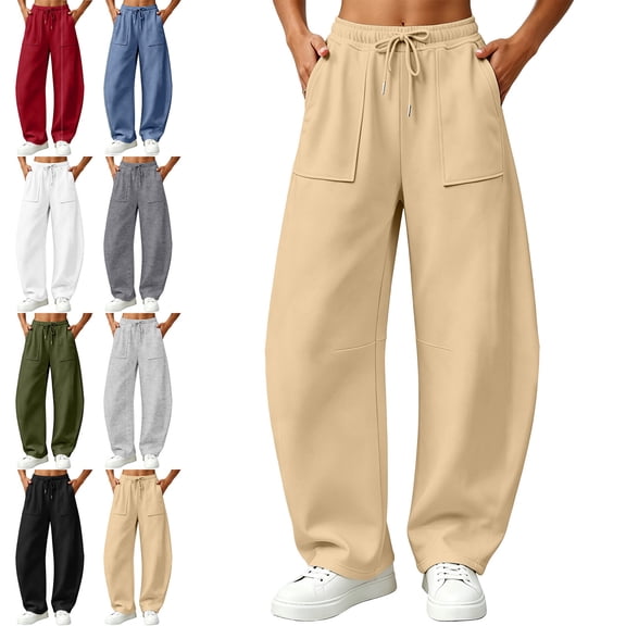 SYwaren Lounge Pants for Women Casual Curved Hem Loose Drawstring Elastic Waist Athletic Fashion Sweatpants with Pockets
