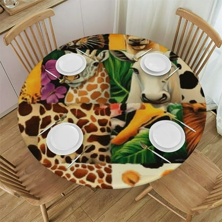 

SHERONV Colorful Animals Round Tablecloth 100% Polyester Stain Resistant Washable for Indoor Outdoor Kitchen Dining Wedding Parties - Picnic Dining Kitchen Farmhouse Decor 42 -46